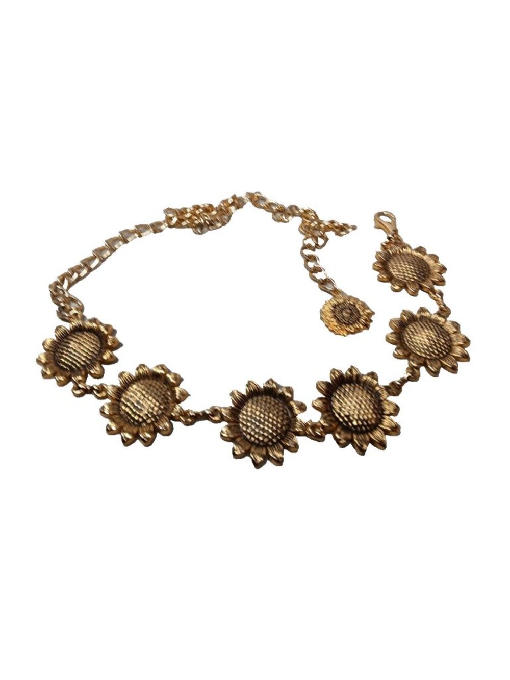 Gold Tone Chain Belt Sunflowers Chunky Jewelry Statement up to 38" Summer Spring - Picture 9 of 13